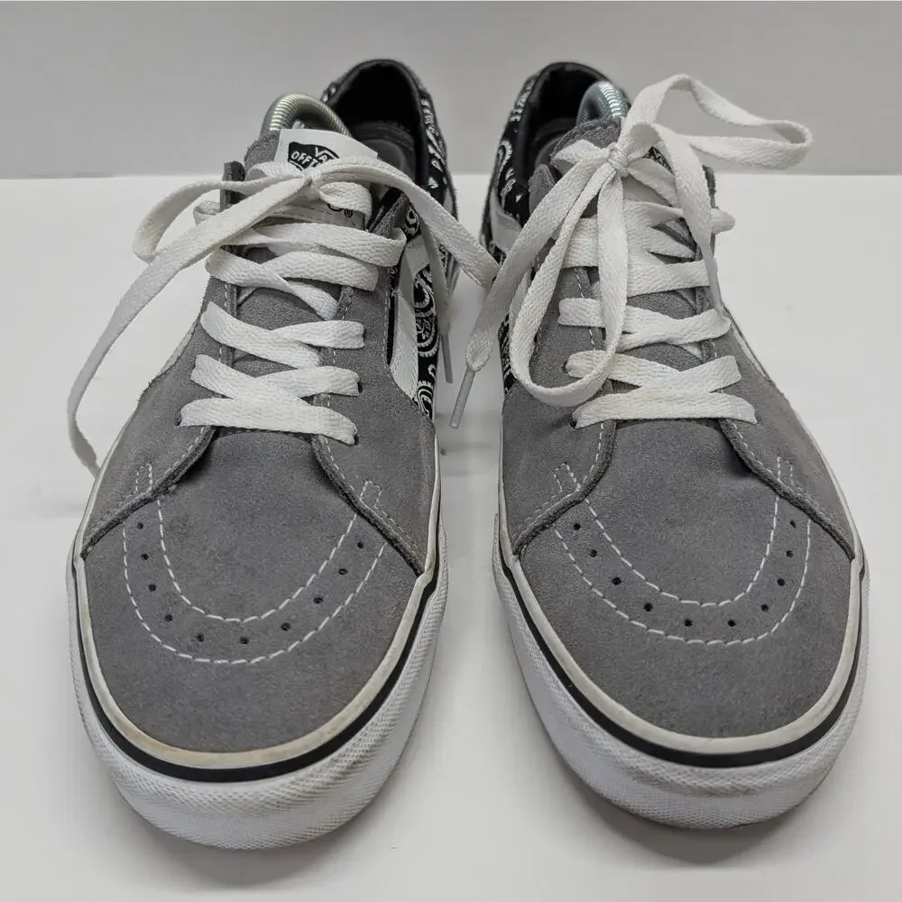 Women's Vans Sk8-Low Paisely Grey Suede Lace Up Skate Shoes Size 11